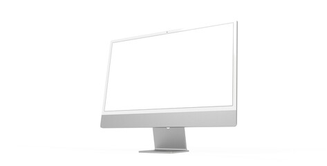 Computer display mock up with blank white screen. Stylish desktop computer mockup.