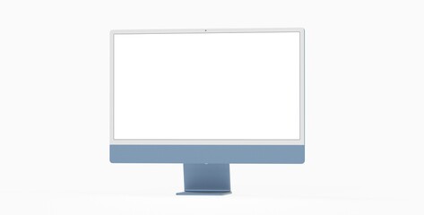 Computer display with blank white screen 3d blue