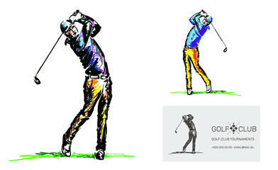 Fototapeta premium Golf player. Poster or business card template.