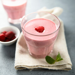 Homemade raspberry smoothie or milk shake