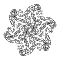 Mandala modern style, hand drawn pattern. Coloring book for adult and children. Vector abstract black and white motif, decorative element for design.