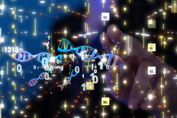 Businessman holding a 3d render DNA.