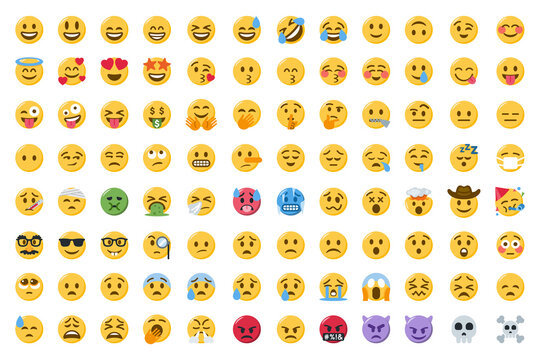 set of popular emoji face for social network - twitter emojis in different style - emoticon collection - cute smiley emoticons