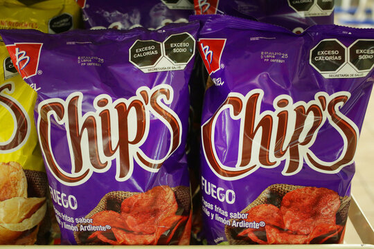 Flaming hot chips spicy Mexican Barcel brand with calorie labels - Guadalajara, Jalisco, Mexico - 2021