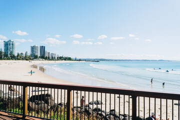 Wide shot of Coolangatta beach from the Rainbow bay lookout