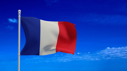 French republic flag, waving in the wind - 3d rendering - CGI