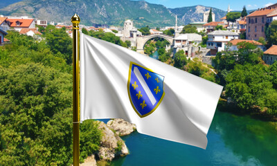 Bosnia Flag 1992-1998 Ljiljani BiH Flag Shield Bosnian Emblem 3D Render