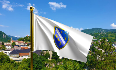 Bosnia Flag 1992-1998 Ljiljani BiH Flag Shield Bosnian Emblem 3D Render