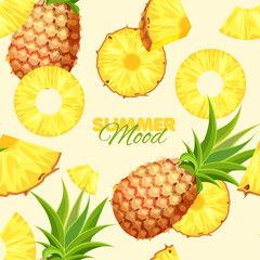 Pineapple seamless pattern. Summer banner concept. Vector illustration.	