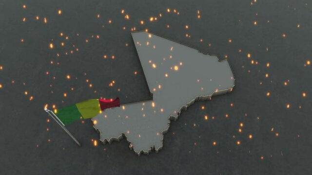 3D animation of the map of Mali and flag