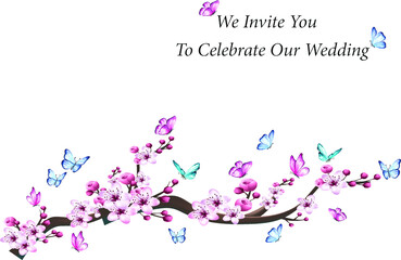 Wedding invitation card with flower and butterfly.