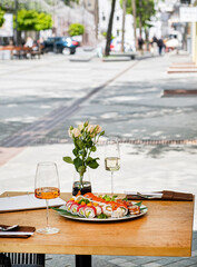 food and wine on the summer terrace