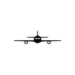 Fototapeta na wymiar Airplane, Passenger Plane, Airliner. Flat Vector Icon illustration. Simple black symbol on white background. Airplane, Passenger Plane, Airliner sign design template for web and mobile UI element.
