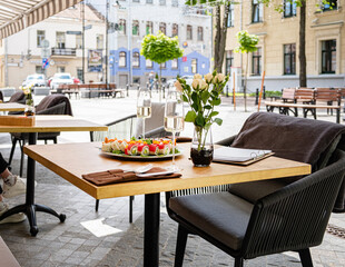 food and wine on the summer terrace