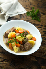 Traditional homemade meat stew with vegetables
