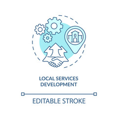 Fototapeta premium Local services development concept icon. Community change strategy abstract idea thin line illustration. Housing sector management. Vector isolated outline color drawing. Editable stroke