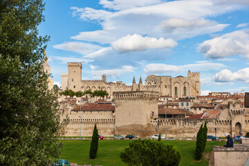 View of historic center and Papal Palace of Avignon town. France