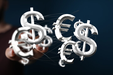 dollar and euro icon in hand 3d