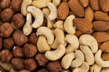 mixed nuts background above closeup