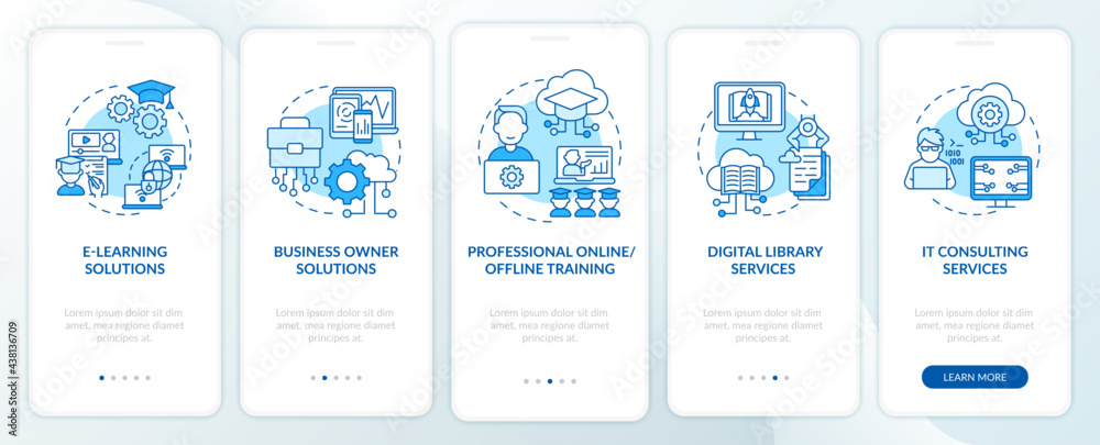 Wall mural society development projects onboarding mobile app page screen with concepts. e-learning solutions w