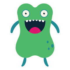 Funny green monster vector cartoon character isolated on a white background.