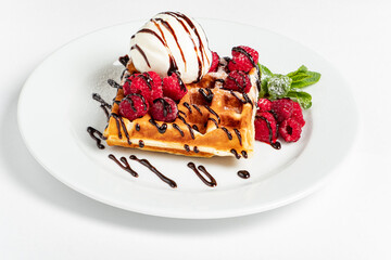 belgian waffle with ice cream