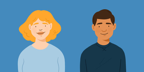 Male and female avatar profils, multicultural coworkers employees, men and women of different colors, couple of different ethnicities