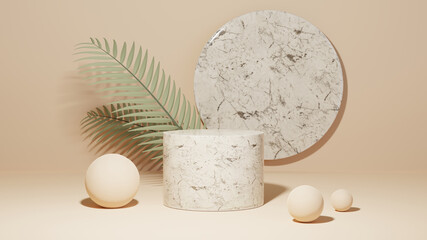 3D rendering of abstract background. Podium for show product. Blank scene showcase mockup with empty round stage.