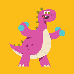 Funny dinosaur with dumbbells vector cartoon character isolated on background.