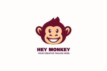 Smiling Monkey Mascot Character Logo Template