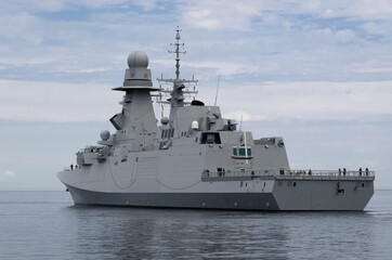 Fototapeta na wymiar WARSHIP - Guided missile frigate on the sea