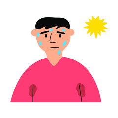 Young man sweat in summer. Illustration on white background.