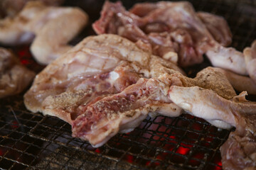 バーベキュー, 焼き網, 鶏肉, 肉, 炭火,