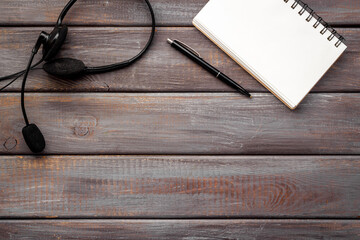 Voip headset for commenication it support call center. Top view