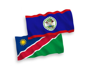 Flags of Belize and Republic of Namibia on a white background