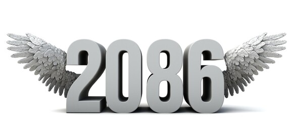 3D illustration of the number 2086 with wings