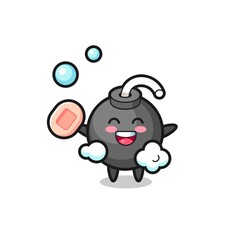 bomb character is bathing while holding soap