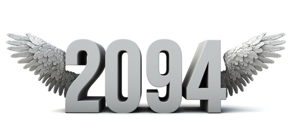 3D illustration of the number 2094 with wings