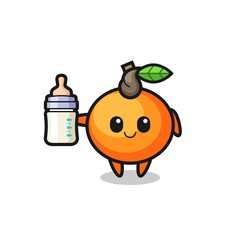 baby mandarin orange cartoon character with milk bottle