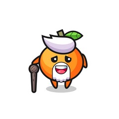 cute mandarin orange grandpa is holding a stick