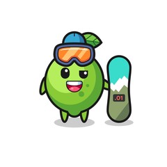 Illustration of lime character with snowboarding style