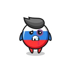 injured russia flag badge character with a bruised face