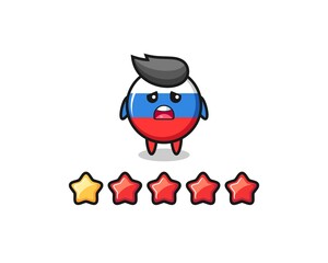 the illustration of customer bad rating, russia flag badge cute character with 1 star