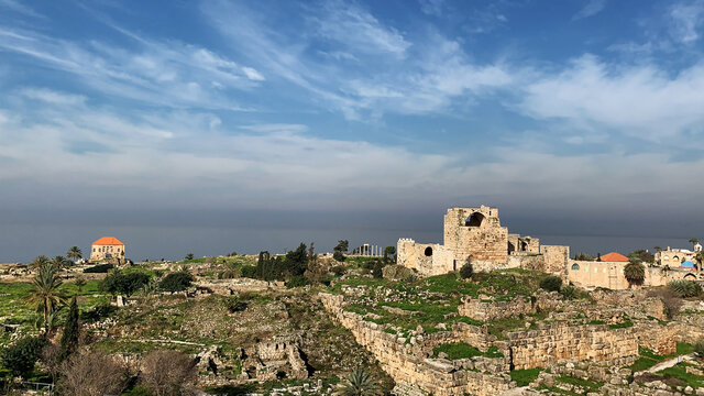the ancient ruins at Byblos, Lebanon along the Mediterranean Sea
