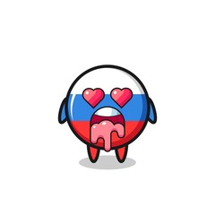 the falling in love expression of a cute russia flag badge with heart shaped eyes