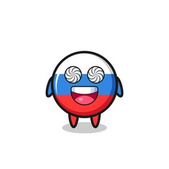 cute russia flag badge character with hypnotized eyes
