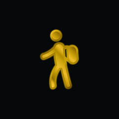 Backpacker gold plated metalic icon or logo vector