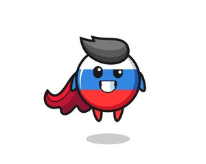 the cute russia flag badge character as a flying superhero