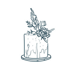Wedding cake trending vector illustration. Linear art. Icon for wedding agencies, photographers, law shops, florists, pastry shops