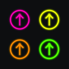 Arrow Up four color glowing neon vector icon